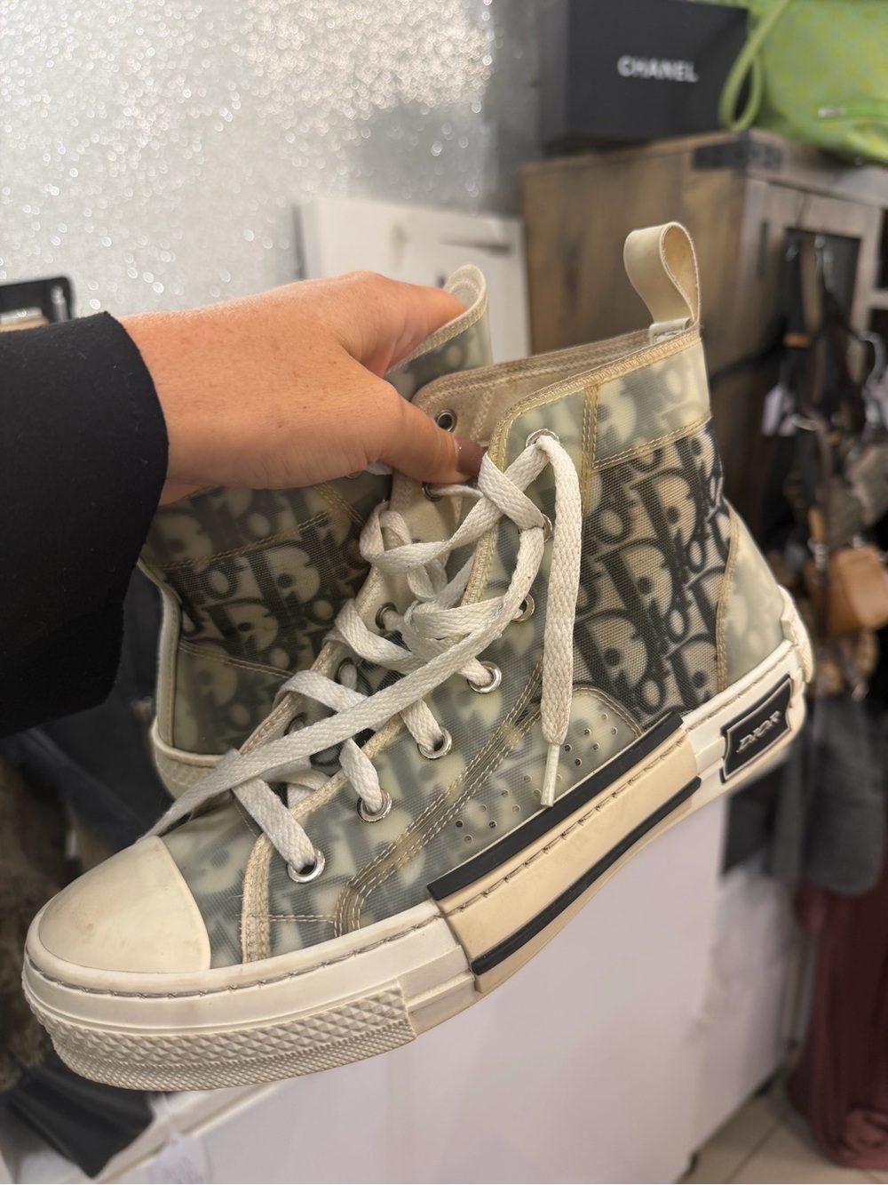 Dior Beige/Gray Oblique High-Top Sneakers 38.5